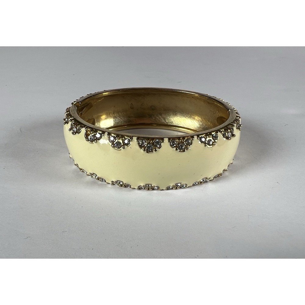 Stella & Dot Sloan Cream Enamel Rhinestone Hinge Bangle Bracelet 1 Missing Rhine